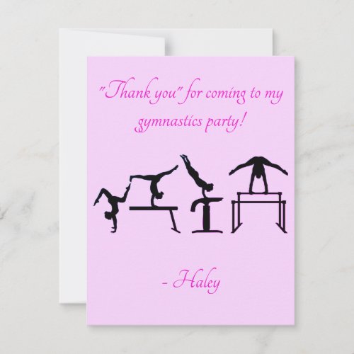 Thank you card for Gymnastics Birthday Party