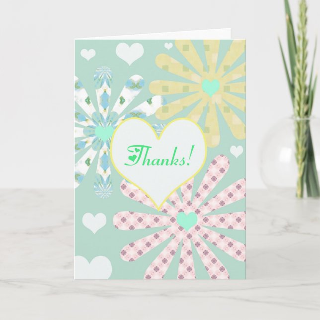 Thank You Card Fun Hearts and Flowers (Front)