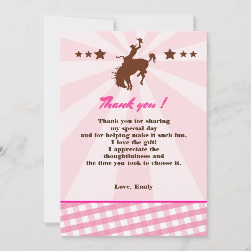 Thank You Card Girl Birthday Rodeo Cowgirl Pink