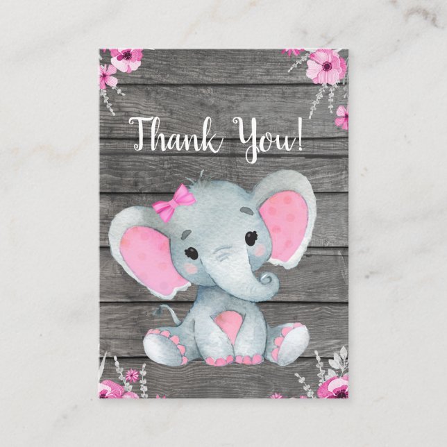 Thank You Card Girl Elephant Shower (Front)