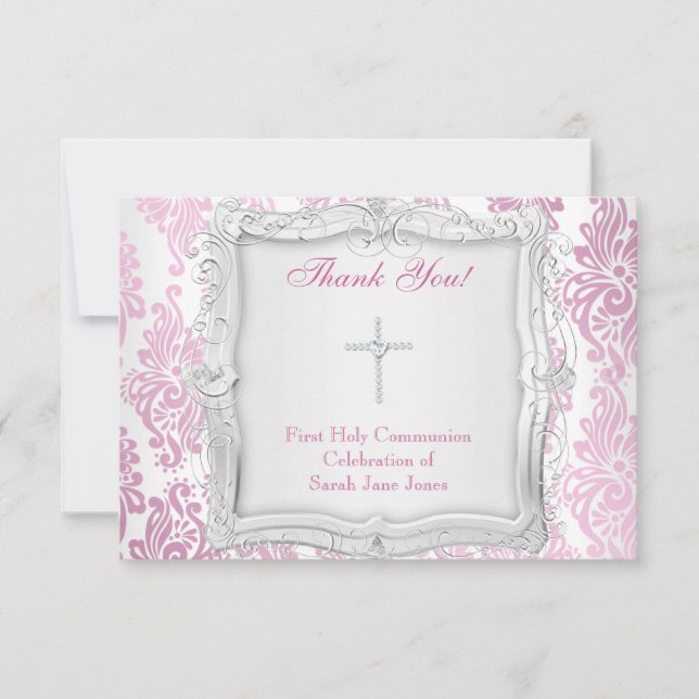 Thank You Card Girl First Holy Communion Cross (Front)