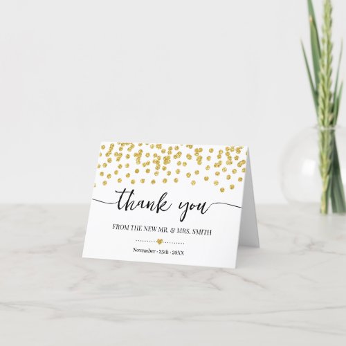 Thank You Card Gold Glitter Dots Bridal Wedding