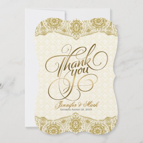 Thank You Card Gold Lace Beige Damasks