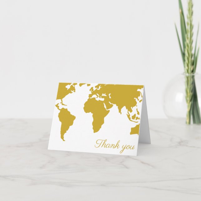 Thank You Card - Gold World Map (Front)