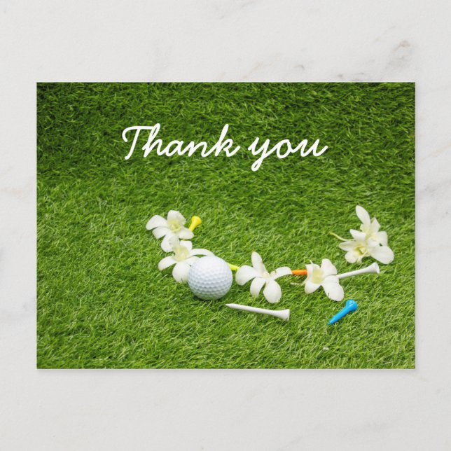 Thank you card golfer with golf ball and flowers (Front)