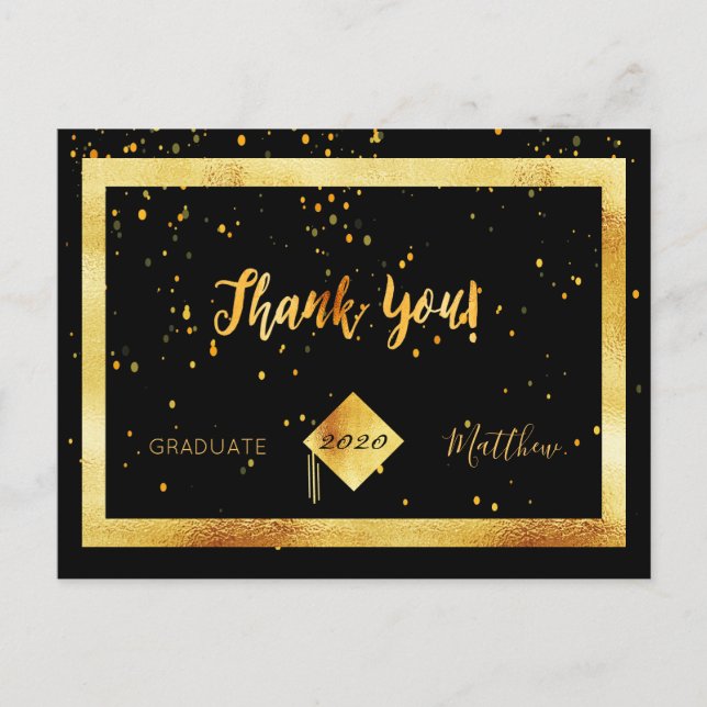 Thank you card graduation black gold confetti (Front)