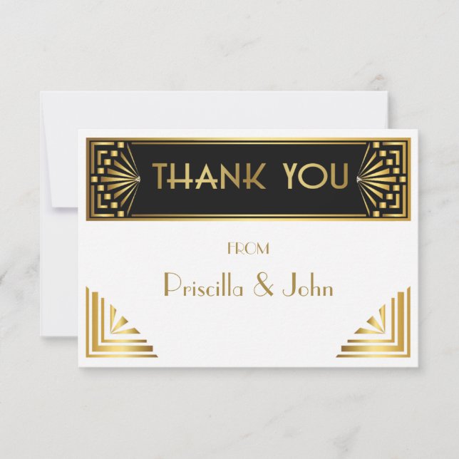 Thank You Card,Great Gatsby,elegant,chic,white Card (Front)