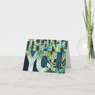Thank You Card Green Blue Floral Pattern