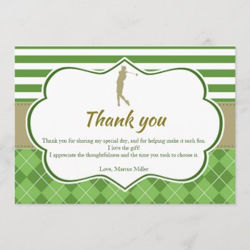 Thank You Card Green Gold Golf Personalized by pinkthecatdesign at Zazzle