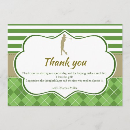 Thank You Card Green Gold Golf Personalized