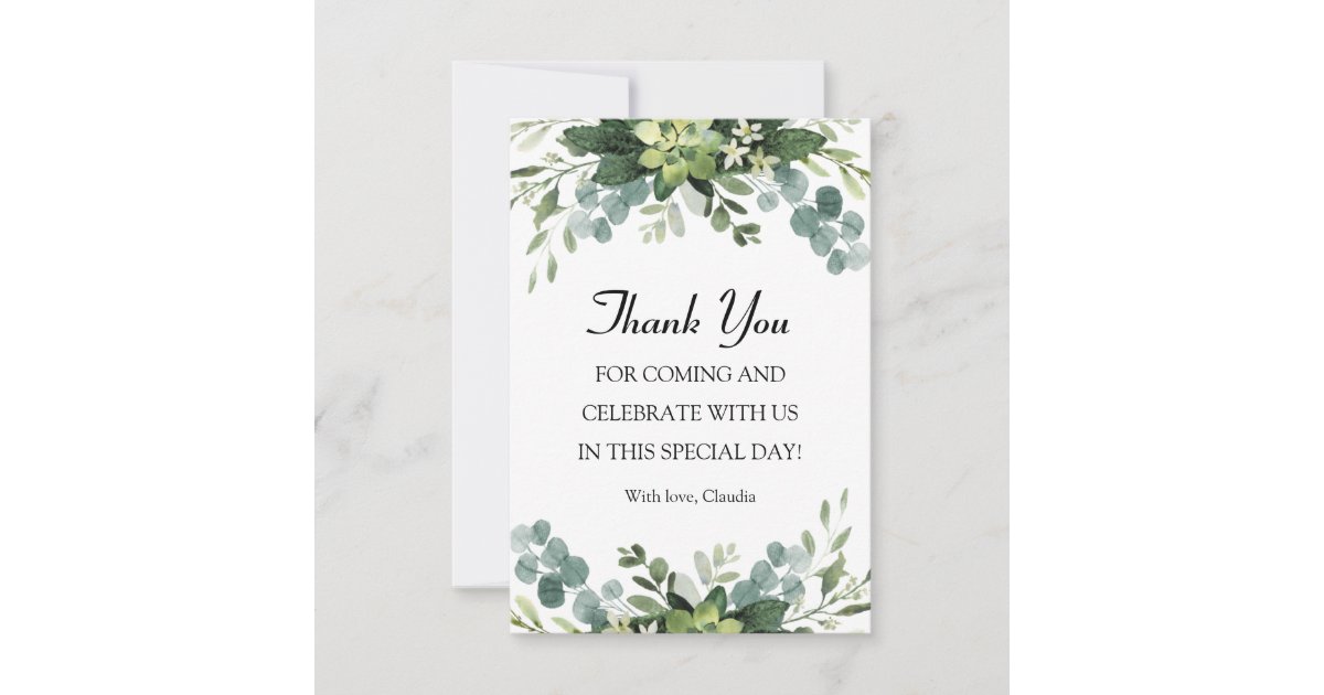 Thank You Card Greenery style | Zazzle