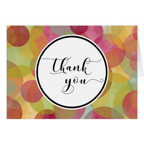 Thank You Card in Circle over Colorful Bubbles