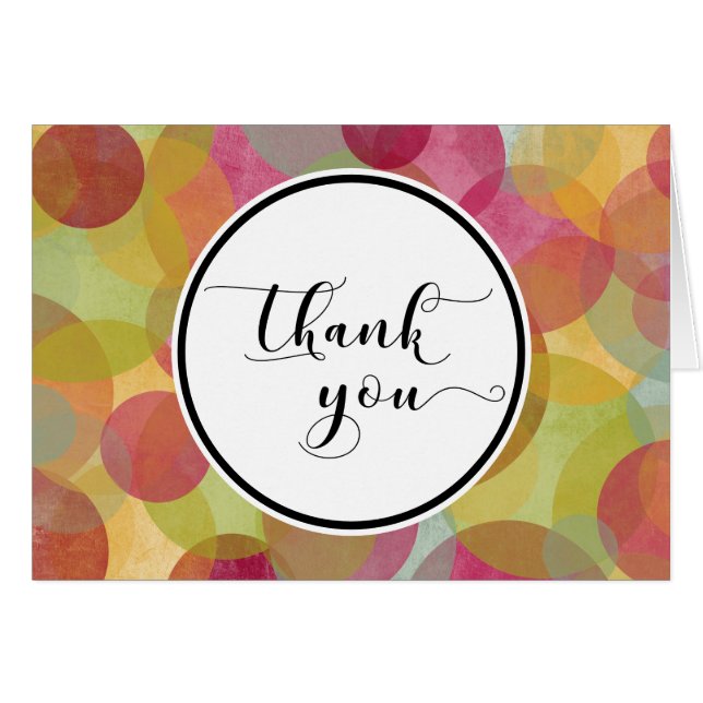 Thank You Card in Circle over Colorful Bubbles (Front Horizontal)