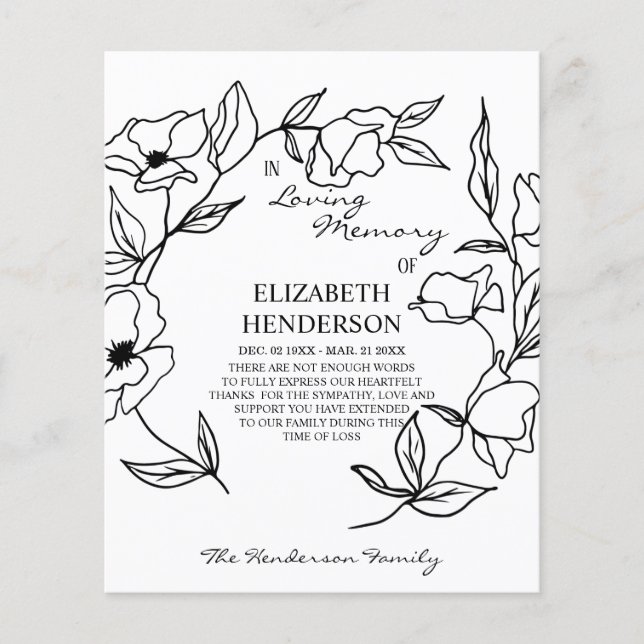 Thank you card in memory of sympathy with flowers. flyer (Front)