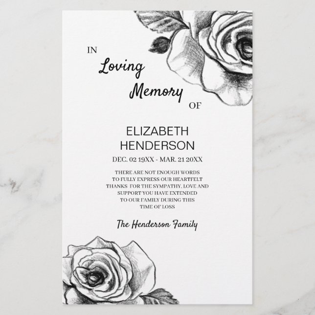 Thank you card in memory of sympathy with rose. flyer (Front)