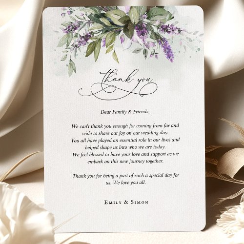 Thank You Card Lavender Greenery Script Wedding
