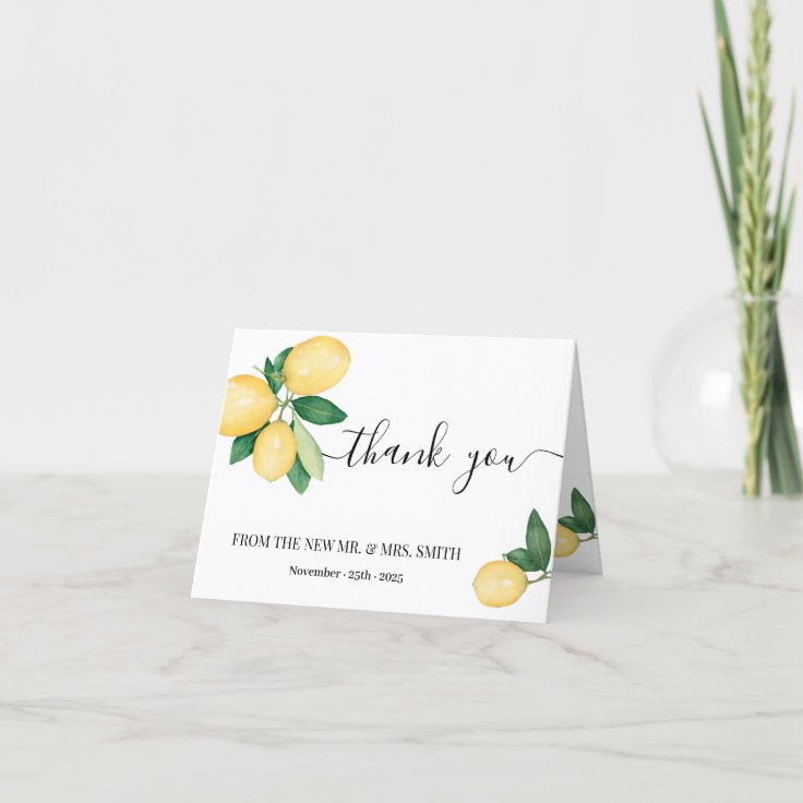 Thank You Card Lemons Bridal Shower Wedding folded Zazzle