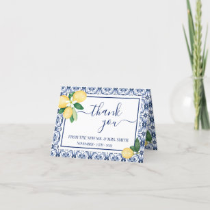 Thank You Card Lemons Bridal Shower Wedding folded