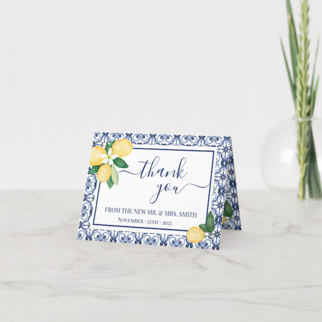 Thank You Card Lemons Bridal Shower Wedding folded Zazzle