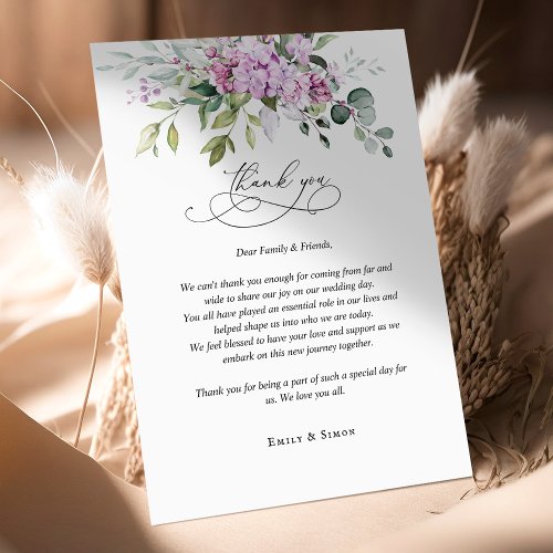 Thank You Card Lilac Greenery Script Wedding