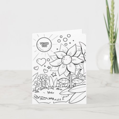 Thank You Card Line Drawing Black and White Card