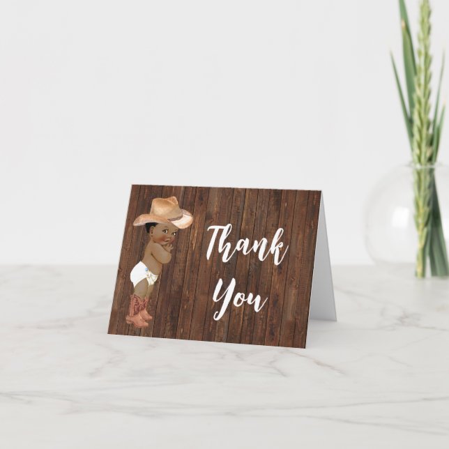 Thank You Card Little AA Cowboy Blue Baby Shower (Front)