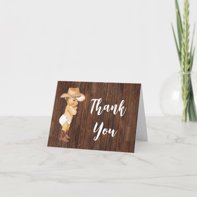 Thank You Card Little Cowboy Blue Baby Shower (Front)
