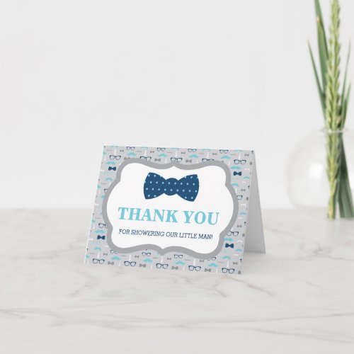 Thank You Card Little Man Bow Tie Baby Blue