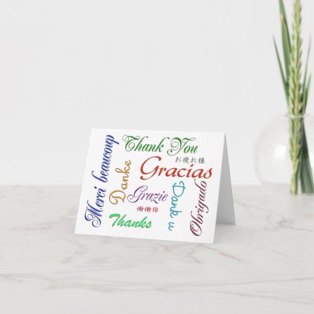 Thank you card. Many languages, custom greeting  (Front)