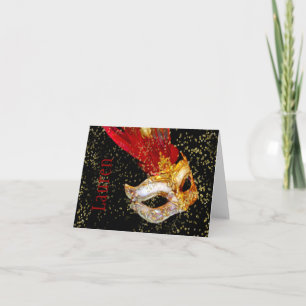 Thank You Card Masquerade Black Red Gold