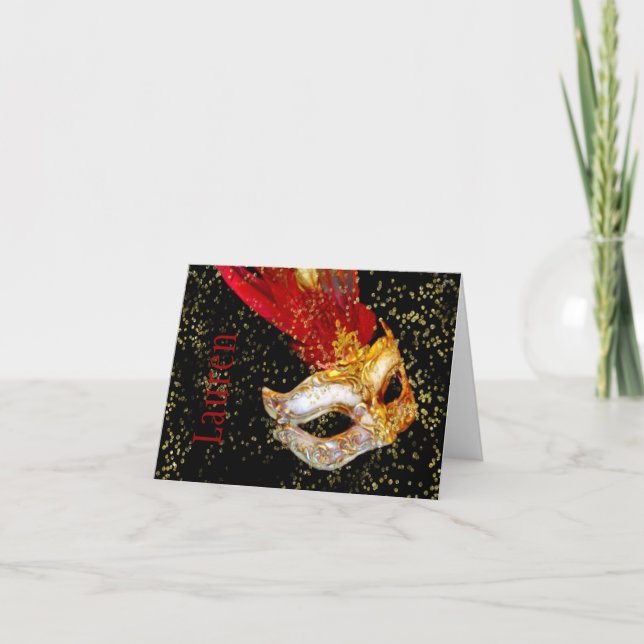 Thank You Card Masquerade Black Red Gold (Front)