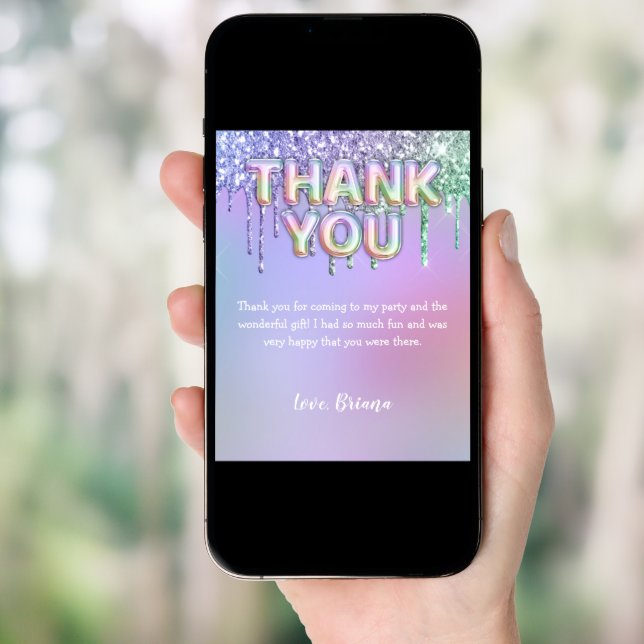 Thank You Card Modern Rainbow Glitter Balloons (Front Digital)