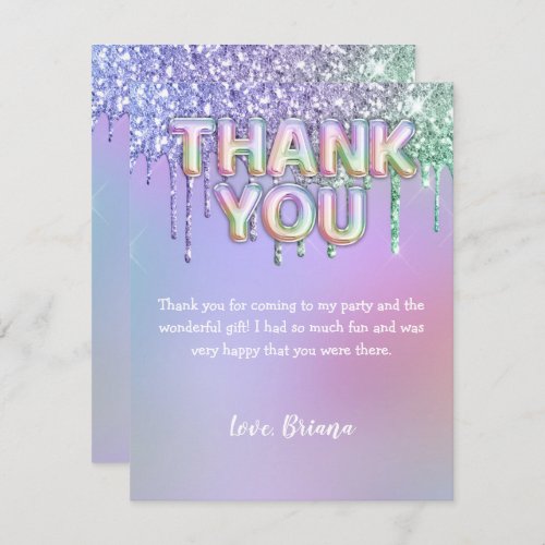 Thank You Card Modern Rainbow Glitter Balloons