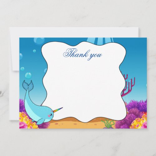 Thank you card narwahal under the sea