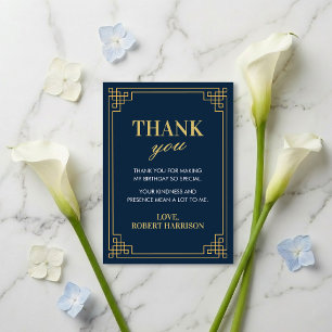 Thank You Card Navy Gold Art Deco 80th Birthday