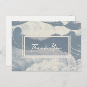 Thank You Card Note Blue Waves Ocean Beach Summer