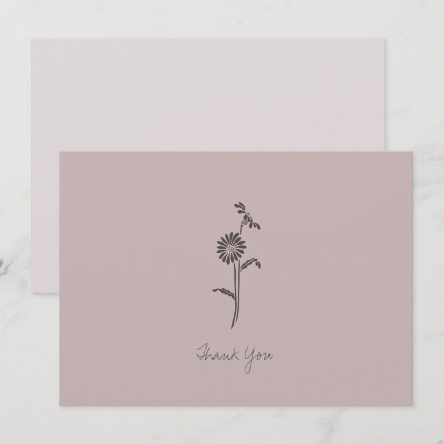 Thank You Card Note Pink Purple Simple Flower (Front/Back)
