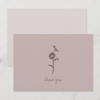 Thank You Card Note Pink Purple Simple Flower