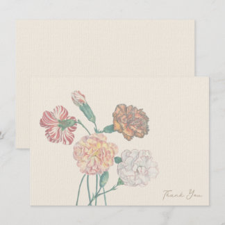 Thank You Card Note Tan Beige Carnation Flower 
