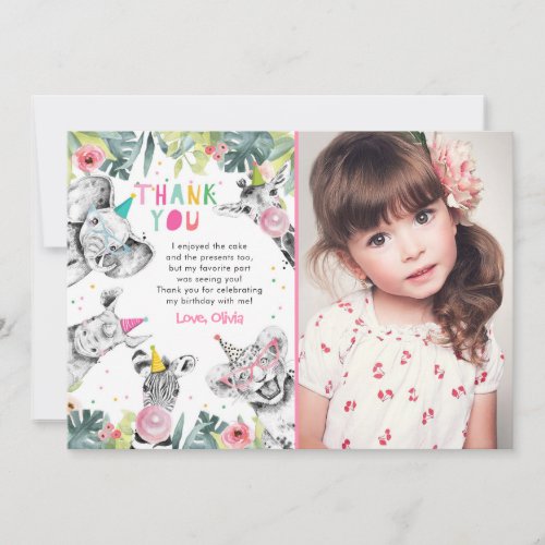 Thank You Card Party Animals Girl Safari Birthday