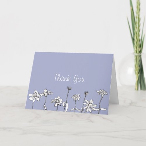 Thank You Card Periwinkle Daisy Flower Drawing