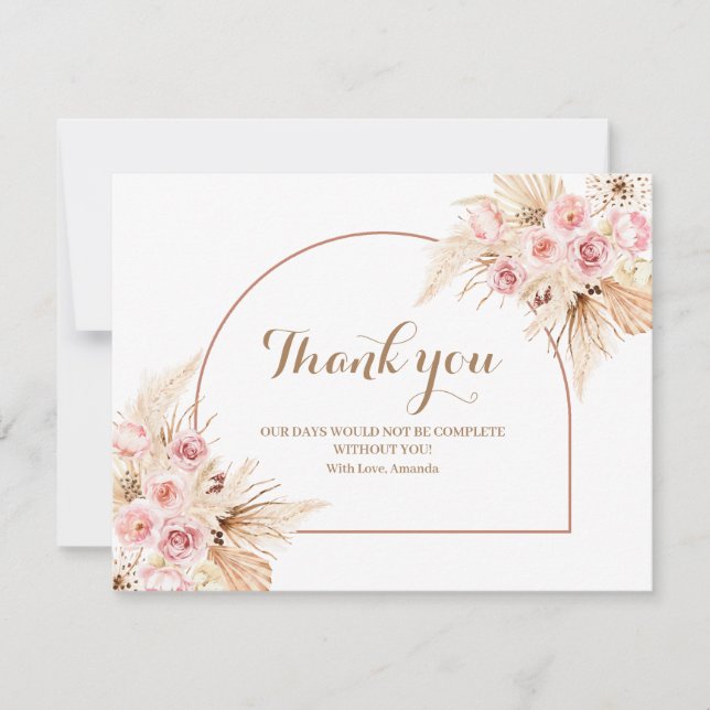 Thank you Card Pink Floral Boho Pampas Grass (Front)