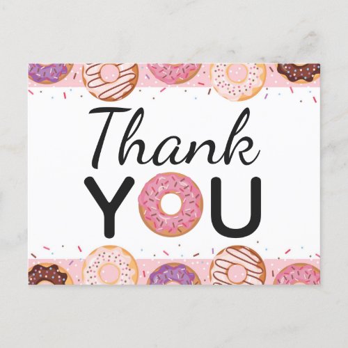 THANK YOU Card Pink Iced Donuts Birthday Party