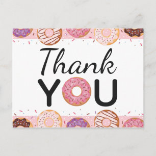 THANK YOU Card Pink Iced Donuts Birthday Party