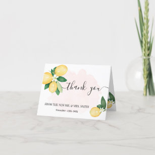 Thank You Card Pink Lemons Shower Wedding folded