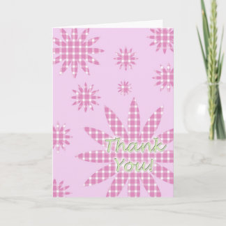 Thank You Card Pink Plaid Flowers