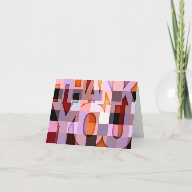 Thank You Card Pink Purple Pixelate Mosaic (Front)