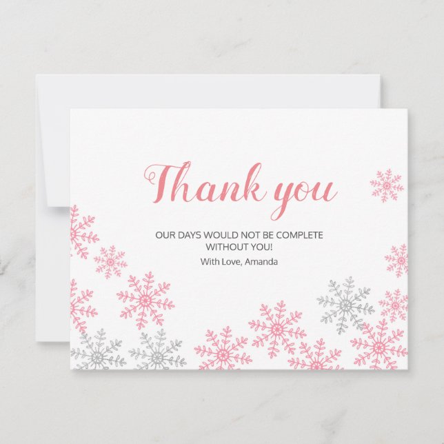 Thank you Card Pink Silver Winter Snowflakes (Front)