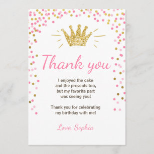 Pretty Pink Princess Personalised Birthday Party Thank You Cards 