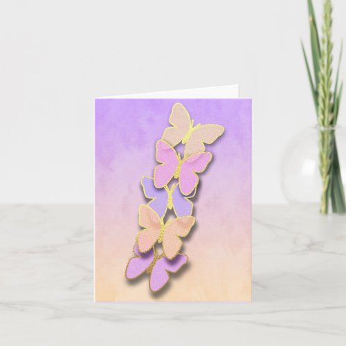 Thank You Card Purple and Orange Butterflies Ombre